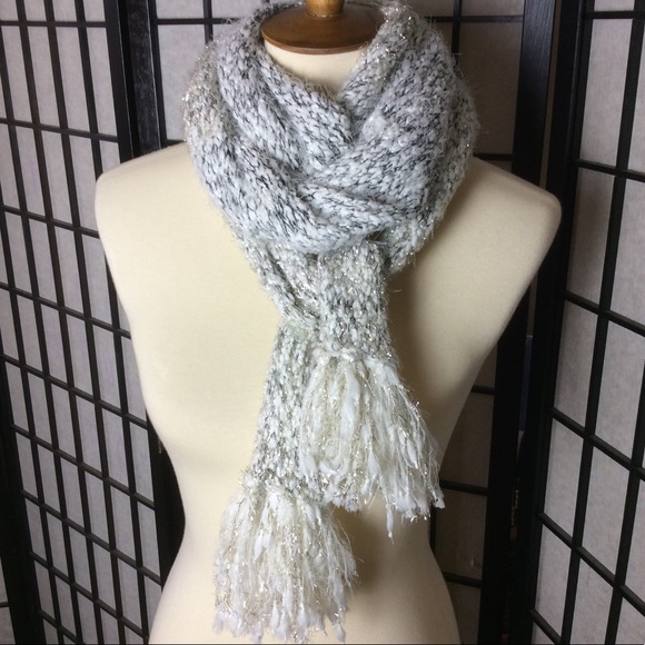 Anthropologie Ivory, Black, & Silver Knit Scarf! - Picture 2 of 4